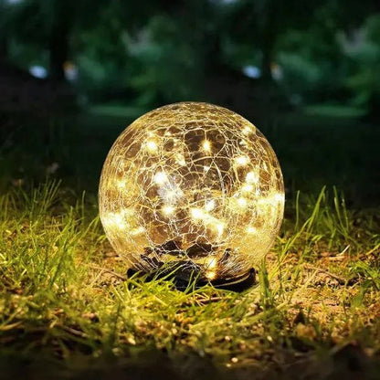 Solar Globe Lights with Cracked Glass and Dusk-to-Dawn Sensor