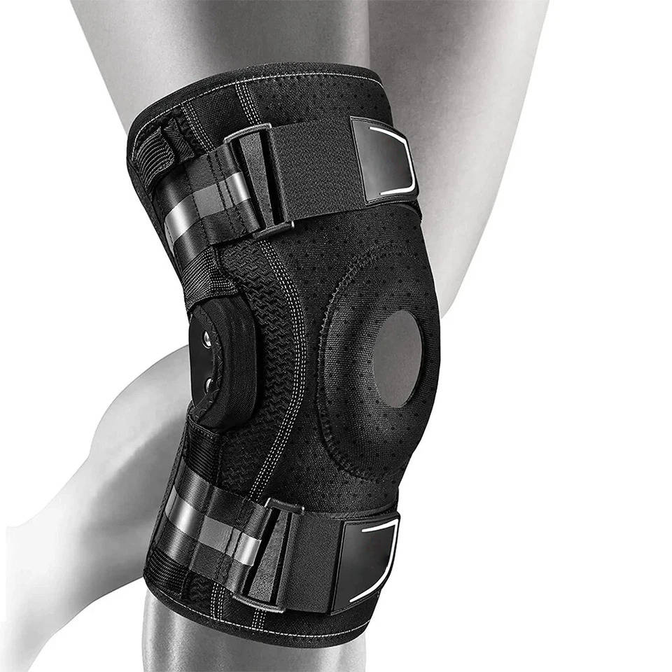 Hinged Knee Brace with Dual Stabilizers and Gel Patella Pad, Adjustable Compression