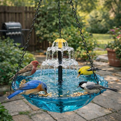 Solar Bird Bath Fountain with Two-Tier Cascade and Hanging Chains for Gardens