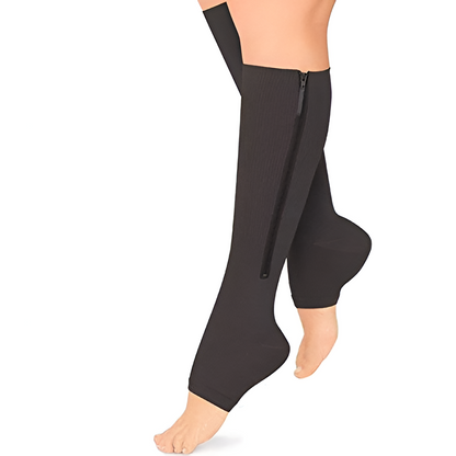 Compression Socks with Side Zipper and Open Toe, 20-30 mmHg Graduated Pressure