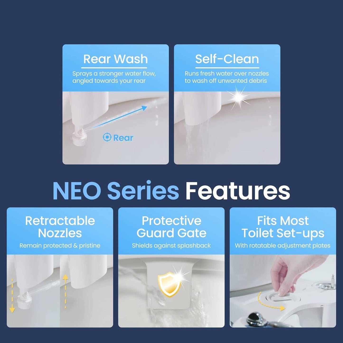 Bidet Attachment with Retractable Nozzle and Adjustable Water Pressure, Steel Braided Hose