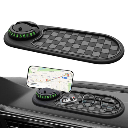 Dashboard Car Phone Mount with Telescopic Spring Grip and Storage Compartments