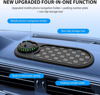 Dashboard Car Phone Mount with Telescopic Spring Grip and Storage Compartments