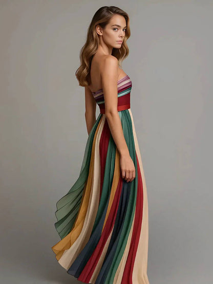 Floor Length Pleated Chiffon Dress with Internal Boning Support
