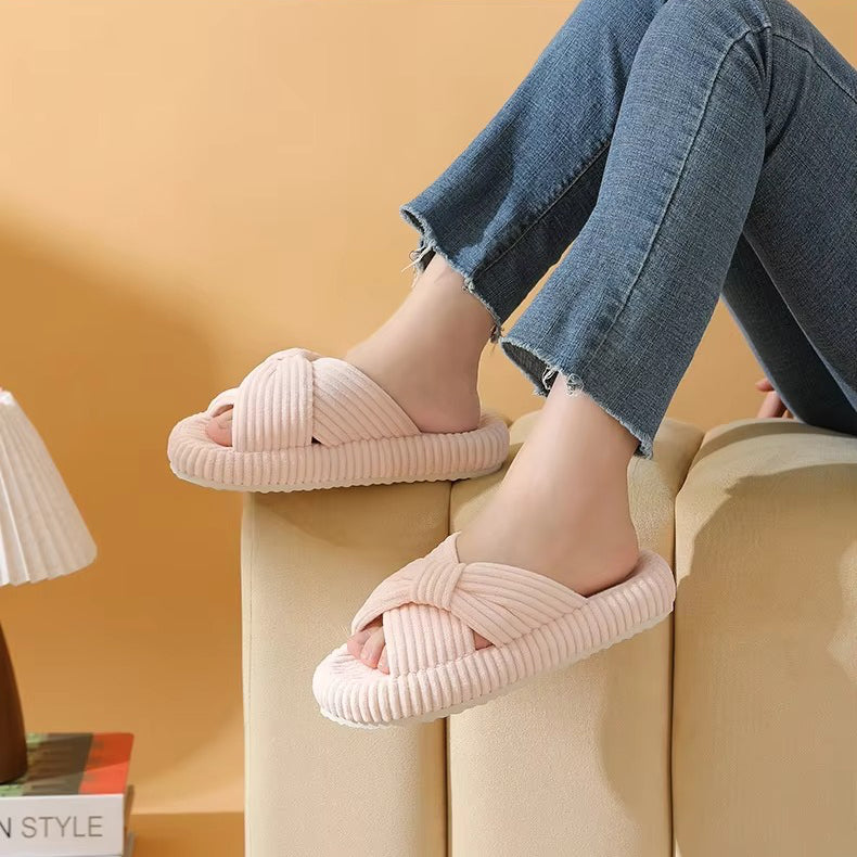 Women's Open Toe Arch Support Slippers with Memory Foam and Bow Detail, Machine Washable