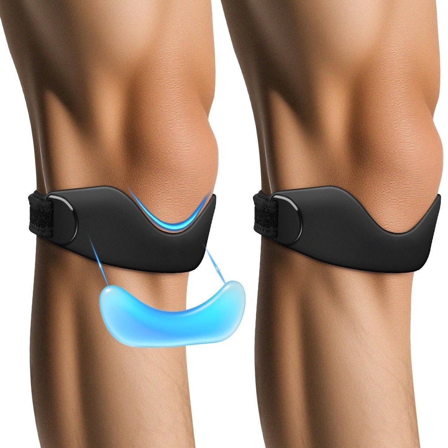 Knee Compression Strap with Silicone Padding and Non-Slip Grip, 2 Pack