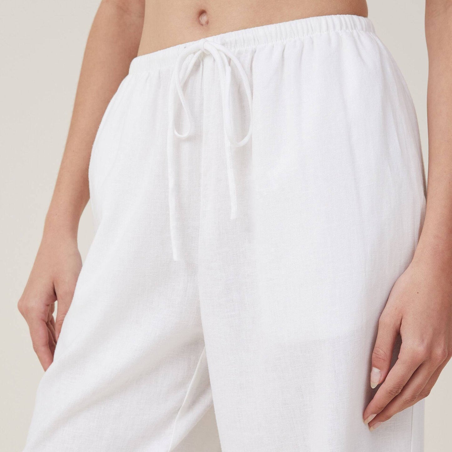 Women's Wide Leg Linen Pants with Elastic Drawstring and Side Pockets