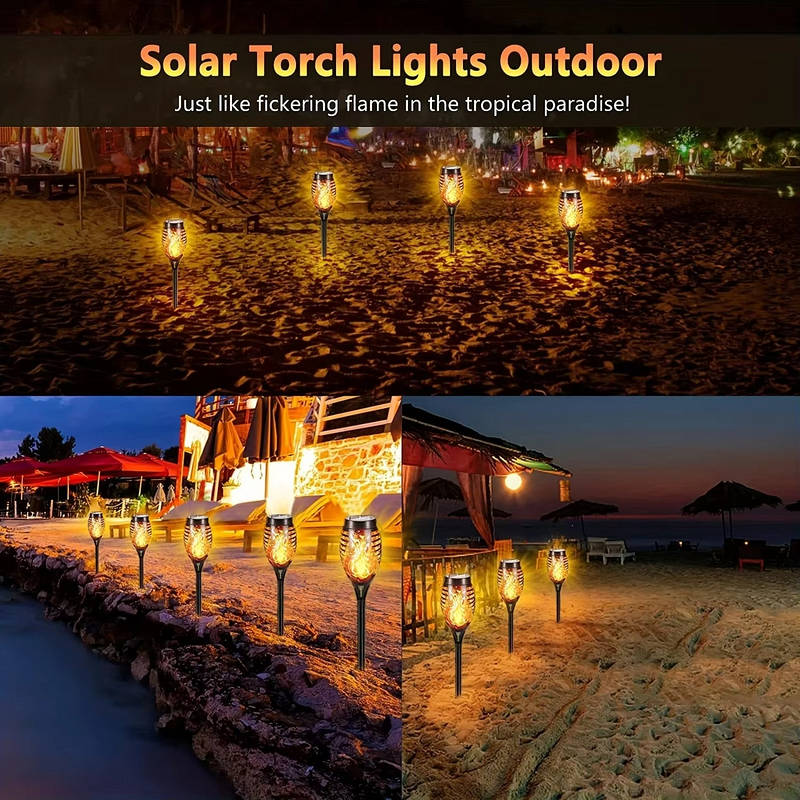Solar Tiki Torch Lights with Flickering Flame Effect and Auto Sensor, 12 Pack