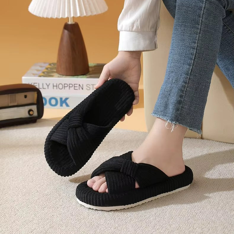 Women's Open Toe Arch Support Slippers with Memory Foam and Bow Detail, Machine Washable