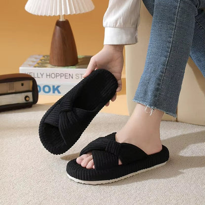 Women's Open Toe Arch Support Slippers with Memory Foam and Bow Detail, Machine Washable