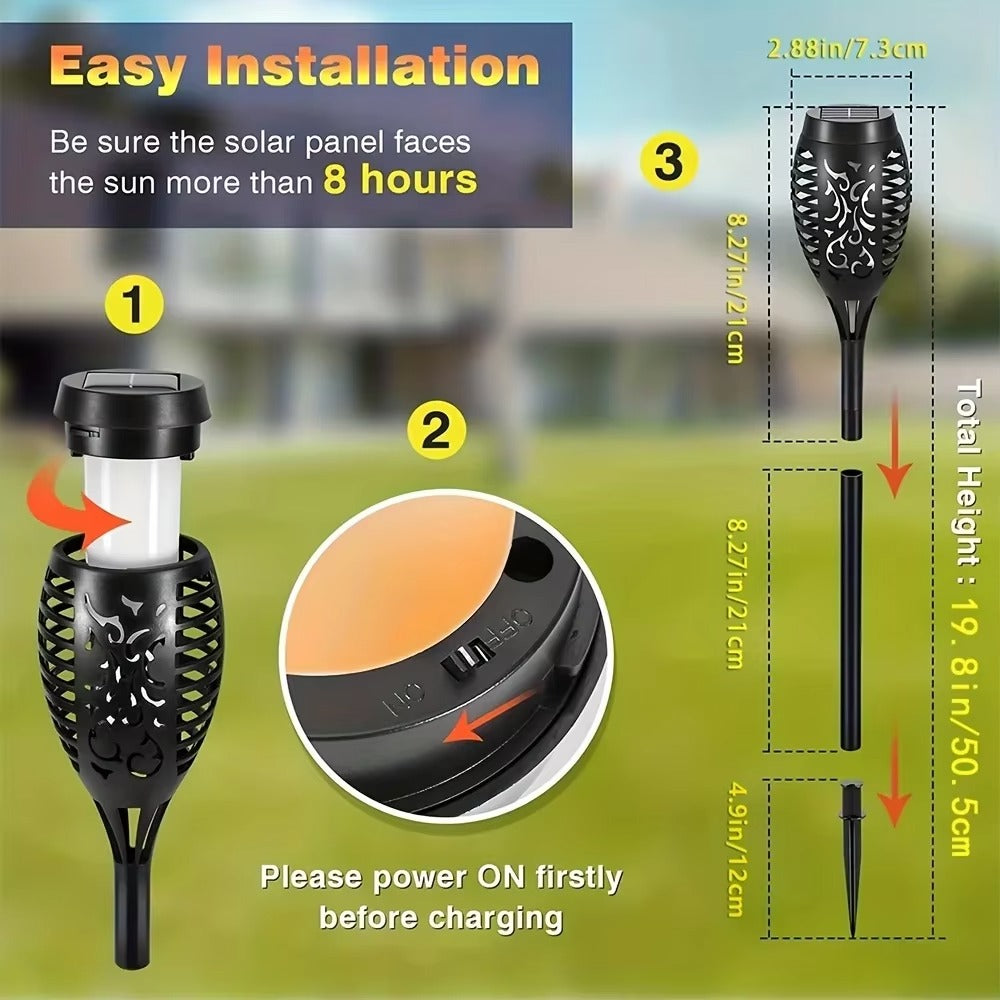 Solar Tiki Torch Lights with Flickering Flame Effect and Auto Sensor, 12 Pack