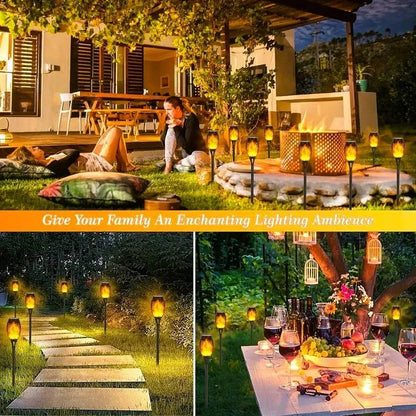 Solar Tiki Torch Lights with Flickering Flame Effect and Auto Sensor, 12 Pack