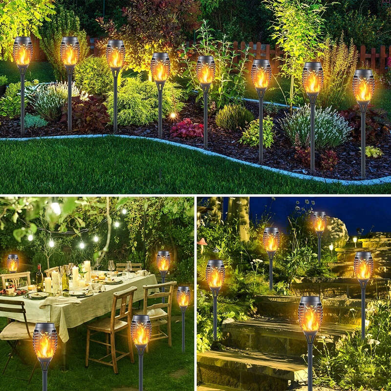 Solar Tiki Torch Lights with Flickering Flame Effect and Auto Sensor, 12 Pack