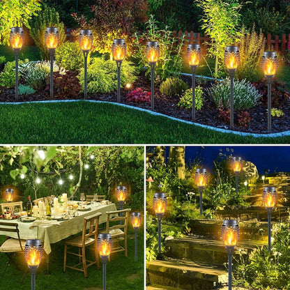 Solar Tiki Torch Lights with Flickering Flame Effect and Auto Sensor, 12 Pack