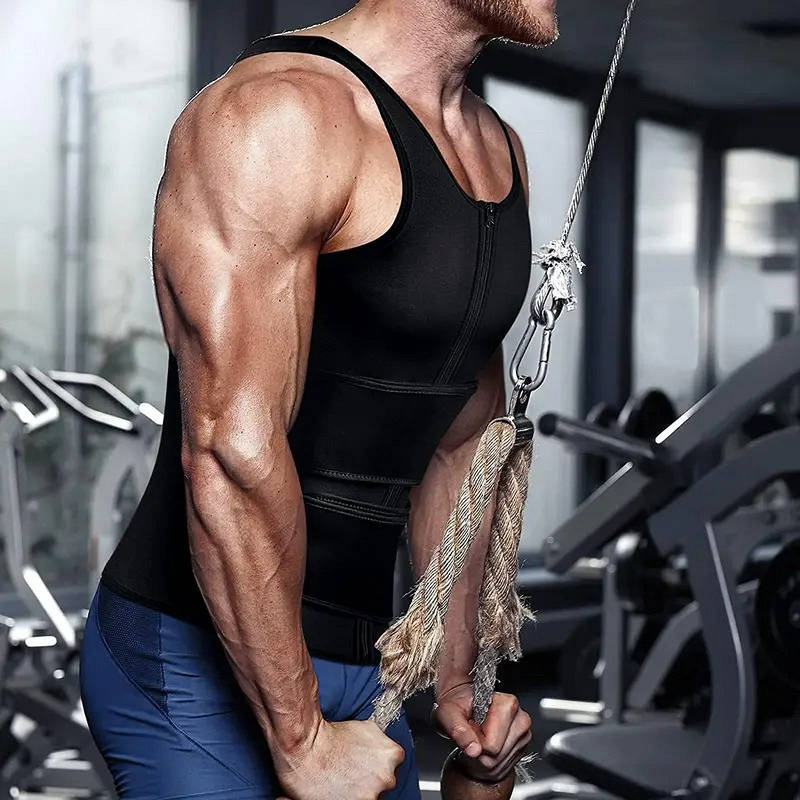 Men's Core Compression Training Vest with Dual Adjustable Waist Straps and Metal Zipper