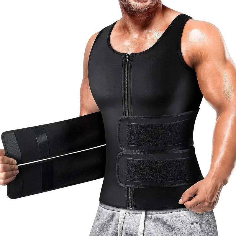 Men's Core Compression Training Vest with Dual Adjustable Waist Straps and Metal Zipper