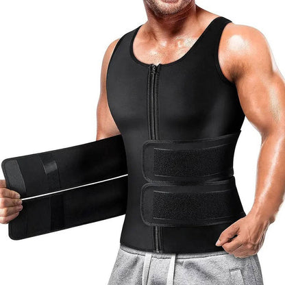 Men's Core Compression Training Vest with Dual Adjustable Waist Straps and Metal Zipper