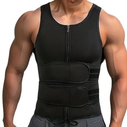 Men's Core Compression Training Vest with Dual Adjustable Waist Straps and Metal Zipper