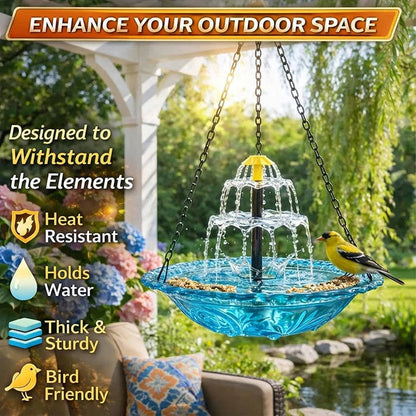 Solar Bird Bath Fountain with Two-Tier Cascade and Hanging Chains for Gardens