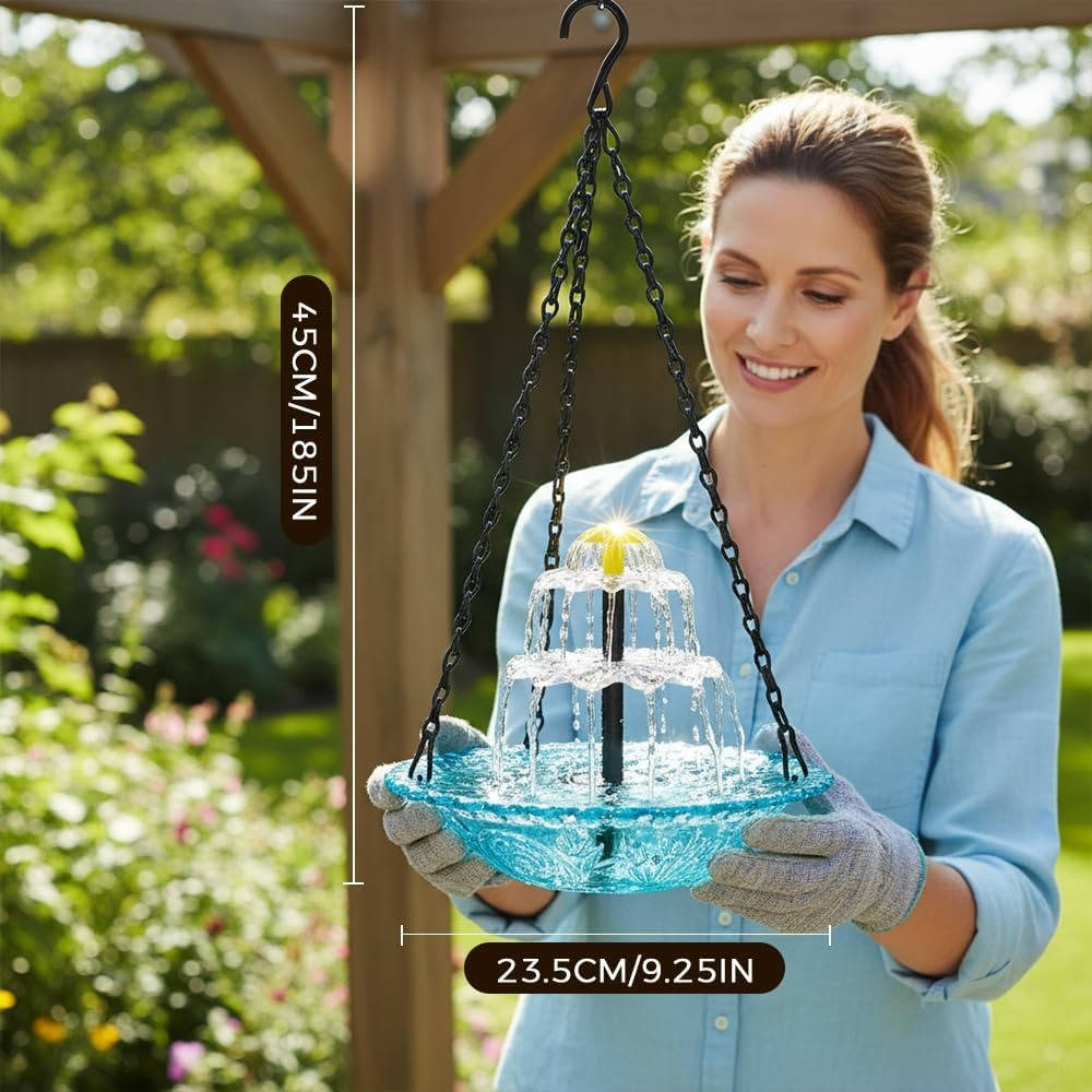 Solar Bird Bath Fountain with Two-Tier Cascade and Hanging Chains for Gardens