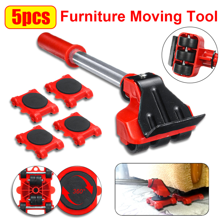 Heavy Furniture Roller and Lifter Set with 360-Degree Pads and Manual Bar