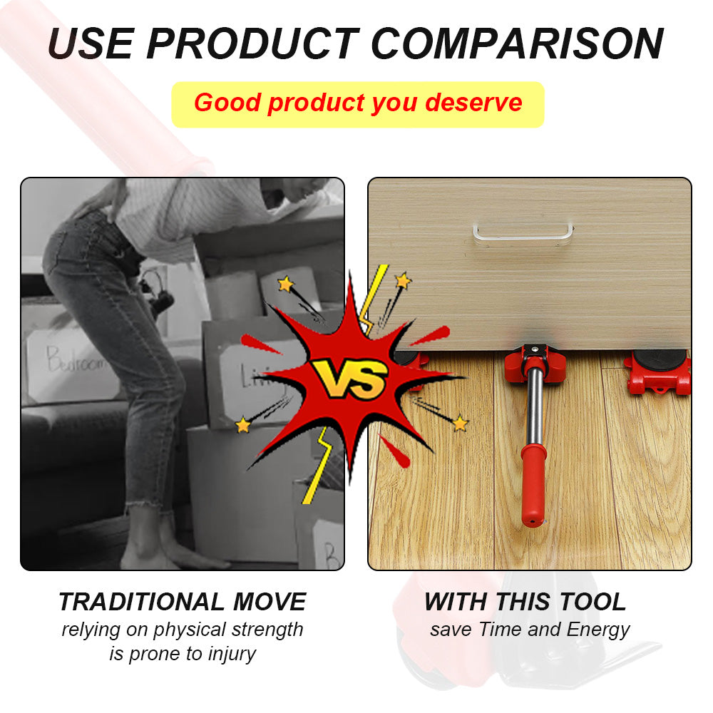 Heavy Furniture Roller and Lifter Set with 360-Degree Pads and Manual Bar