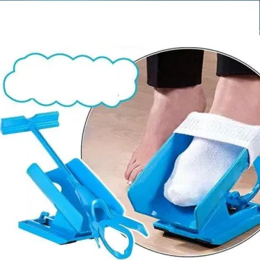 Sock Aid with Foldable Handle and Shoe Horn for Seated Dressing