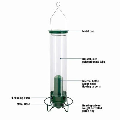 Rotating Perch Bird Feeder with Weight Activated Spin and Four Feeding Ports