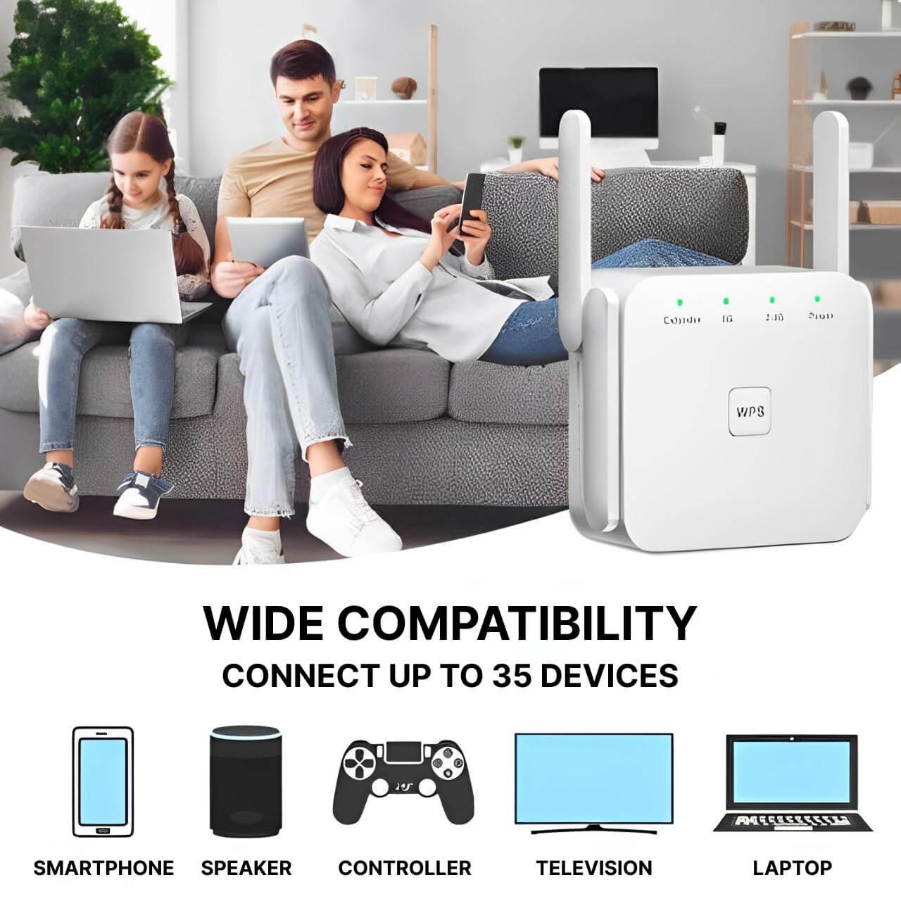 Dual-Band WiFi Extender with High-Gain Antennas and Gigabit Ethernet Port