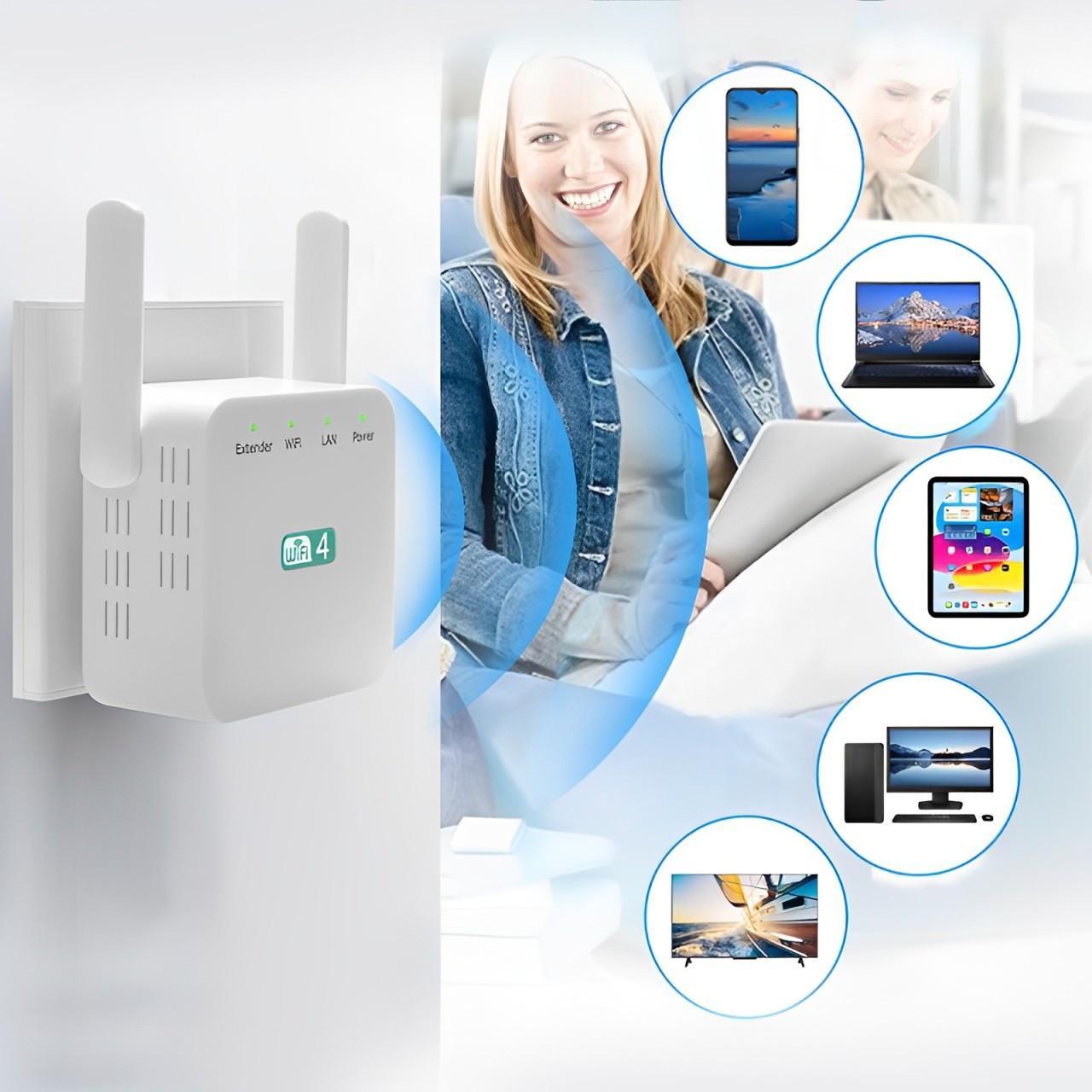 Dual-Band WiFi Extender with High-Gain Antennas and Gigabit Ethernet Port