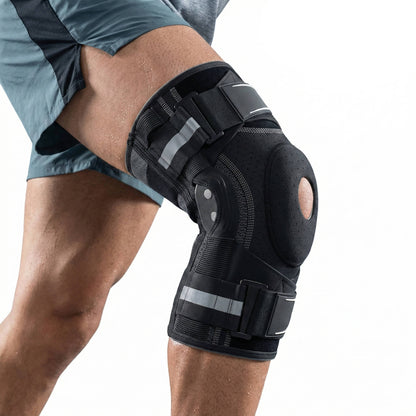 Hinged Knee Brace with Dual Stabilizers and Gel Patella Pad, Adjustable Compression