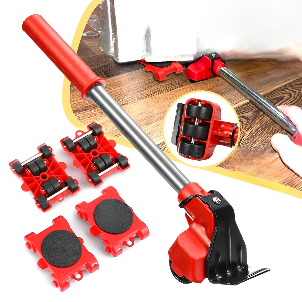 Heavy Furniture Roller and Lifter Set with 360-Degree Pads and Manual Bar