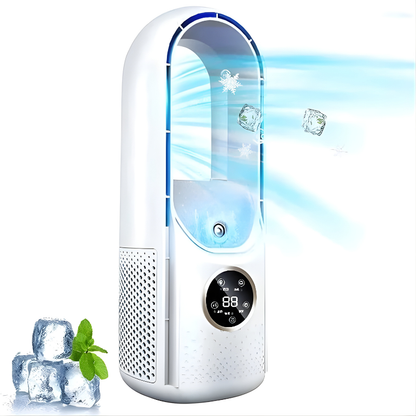 Bladeless Air Cooler with Refillable Cooling Pads and Adjustable Fan Speed
